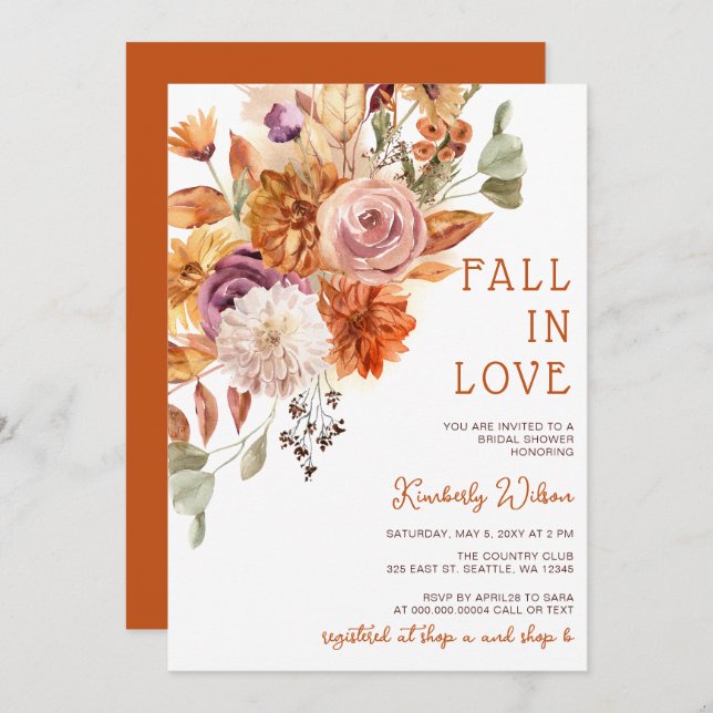 Rustic Fall in Love Pumpkins Fall Bridal Shower Invitation (Front/Back)