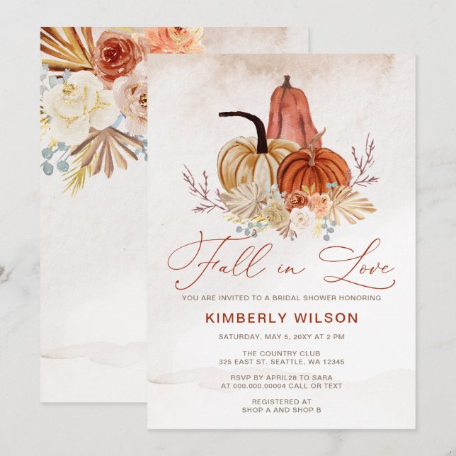 Rustic Fall in Love Pumpkins Fall Bridal Shower Invitation (Front/Back)