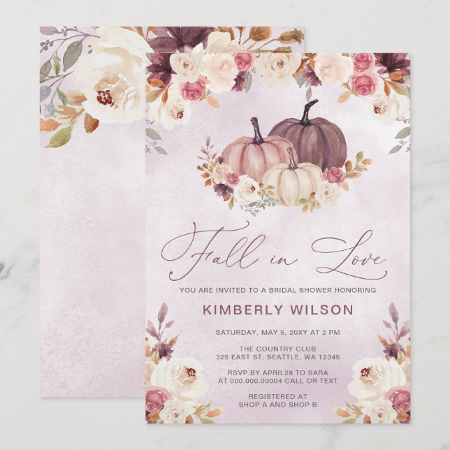 Rustic Fall in Love Pumpkins Fall Bridal Shower Invitation (Front/Back)