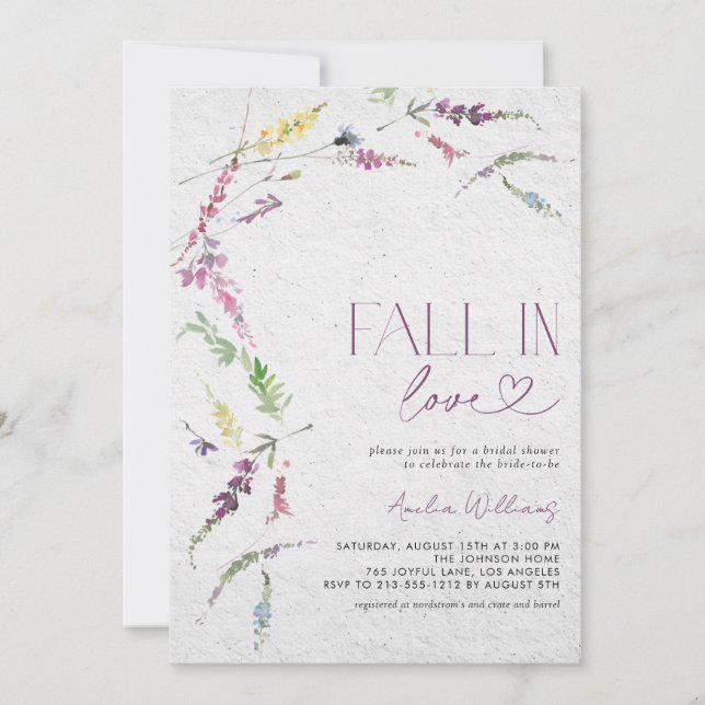Rustic Fall in Love Wildflower Watercolor Invitation (Front)