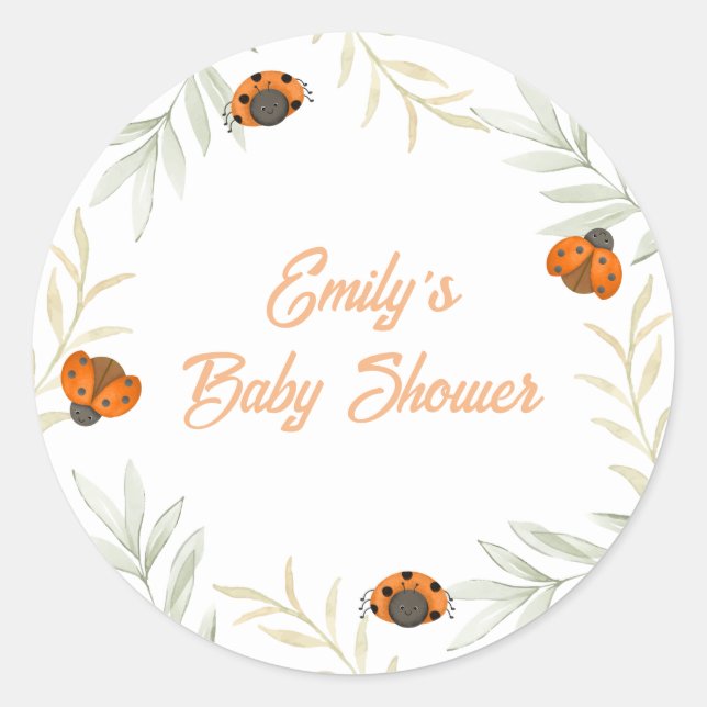 Rustic Fall Ladybug Greenery Baby Shower  Classic Round Sticker (Front)