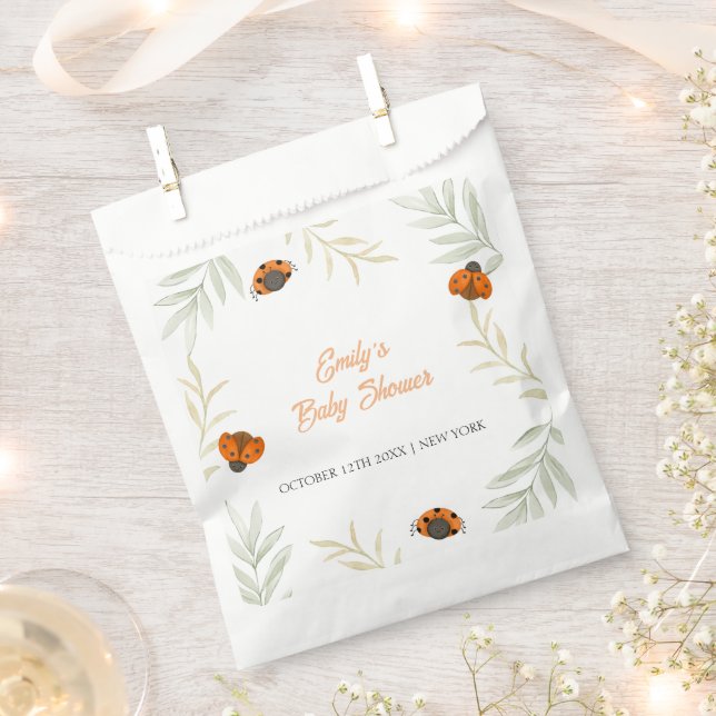 Rustic Fall Ladybug Greenery Baby Shower  Favour Bag (Clipped)