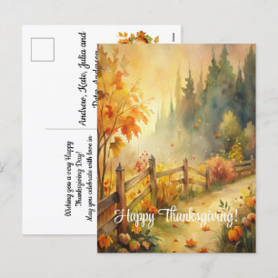 Rustic Fall Landscape Happy Thanksgiving Holiday Postcard