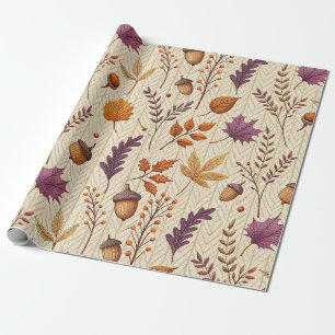 Rustic Fall Leaves and Acorns Gift Wrap for Autumn