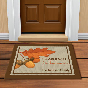 Rustic Fall Leaves and Acorns Monogrammed Doormat