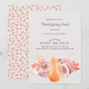 Rustic Fall Leaves And Pumpkin Thanksgiving Feast Invitation