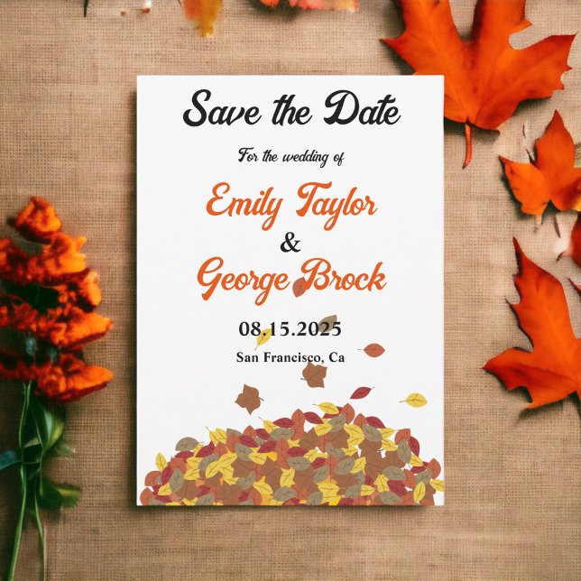 Rustic Fall Leaves Boho Autumn Chic Floral Wedding Save The Date (Creator Uploaded)