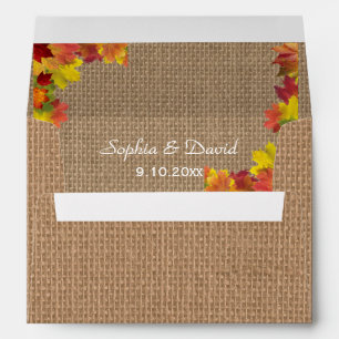Rustic Fall Leaves Burlap Wedding Custom Envelope