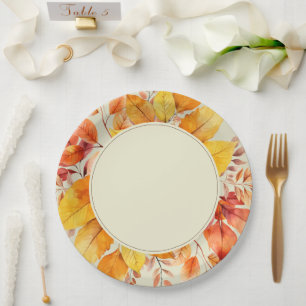 Rustic Fall Leaves Elegant Wedding Paper Plate