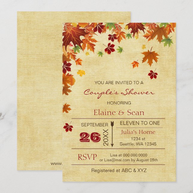 Rustic Fall Leaves Fall Bridal Shower Invitation (Front/Back)