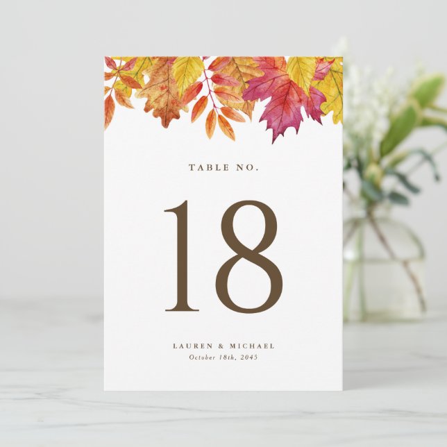 Rustic Fall Leaves Garland Wedding Table Numbers (Standing Front)