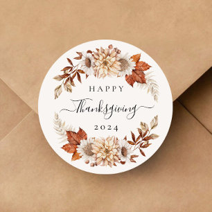 Rustic Fall Leaves Happy Thanksgiving  Classic Round Sticker