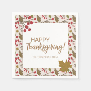 Rustic Fall Leaves Happy Thanksgiving Custom Napkin