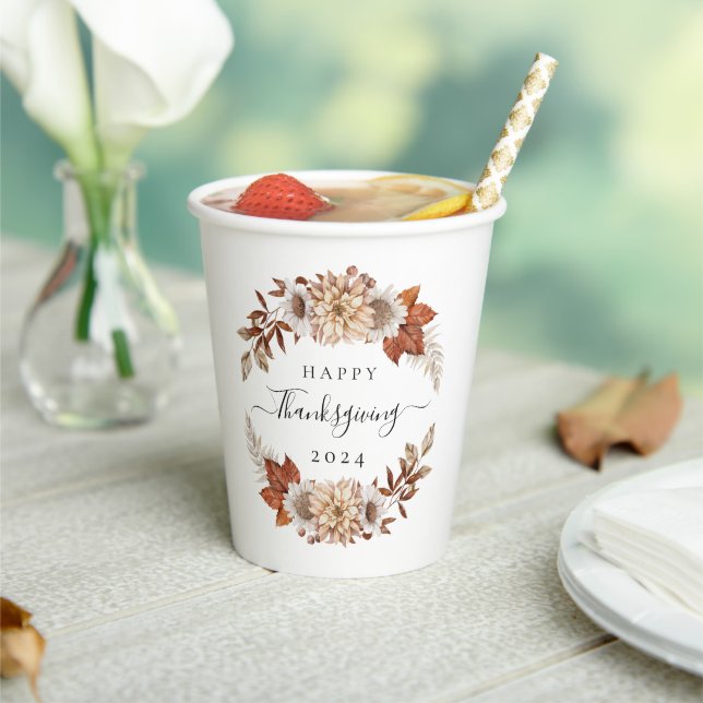Rustic Fall Leaves Happy Thanksgiving Paper Cups (Insitu)