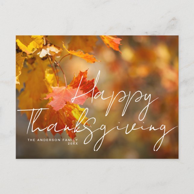 rustic fall leaves happy thanksgiving postcard (Front)