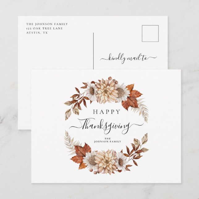 Rustic Fall Leaves Happy Thanksgiving  Postcard (Front/Back)