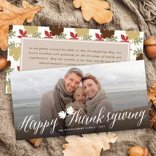 Rustic Fall Leaves Happy Thanksgiving Script Photo Holiday Card