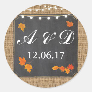 Rustic Fall Leaves Lights Stickers Étiquette Éléga