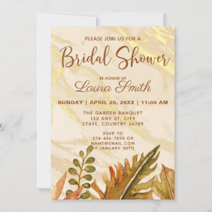 Rustic Fall Leaves Marble Bridal Shower Invitation