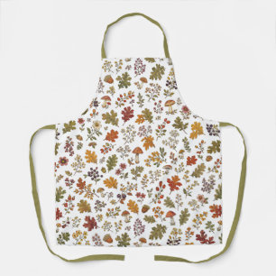 Rustic Fall Leaves Mushroom Woodland Pattern Apron