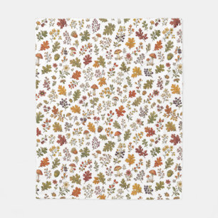 Rustic Fall Leaves Mushroom Woodland Pattern Fleece Blanket