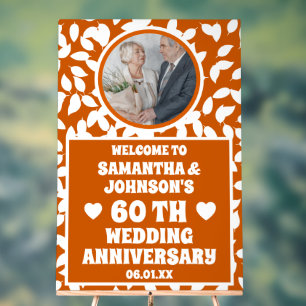 Rustic Fall Leaves Photo 60th Wedding Anniversary Acrylic Sign