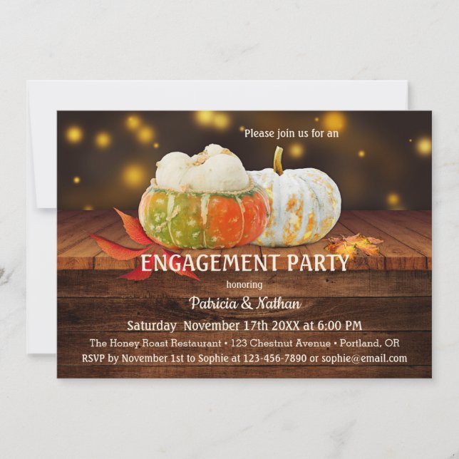 Rustic Fall Leaves Pumpkin Engagement Invitation (Front)