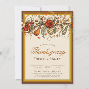 Rustic Fall Leaves Pumpkin Thanksgiving Dinner  Invitation