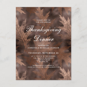 Rustic Fall Leaves Thanksgiving Dinner Invitation Postcard