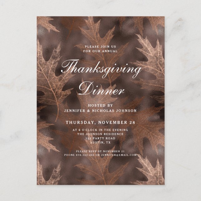 Rustic Fall Leaves Thanksgiving Dinner  Invitation Postcard (Front)