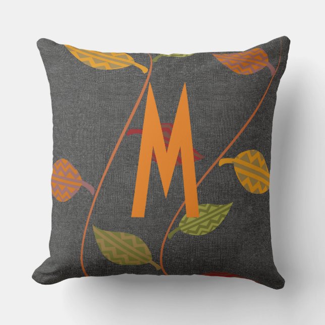 Rustic Fall Leaves Vibe Add Monogram Throw Pillow (Front)