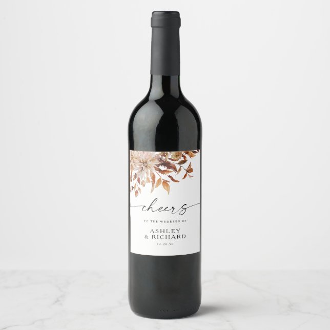 Rustic Fall Leaves Wedding Wine Bottle Label