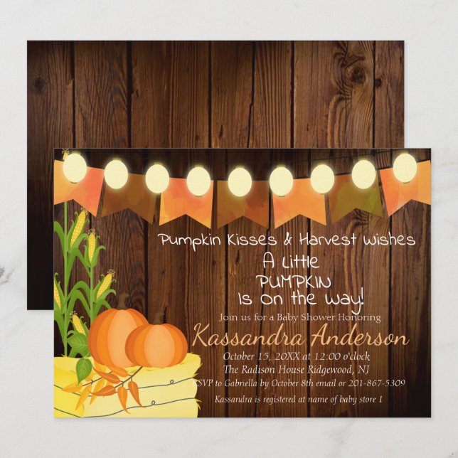 Rustic Fall Little Pumpkin Baby Shower Invitation (Front/Back)