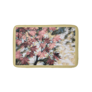 Rustic fall maple leaves rusty red pink brown bath mat