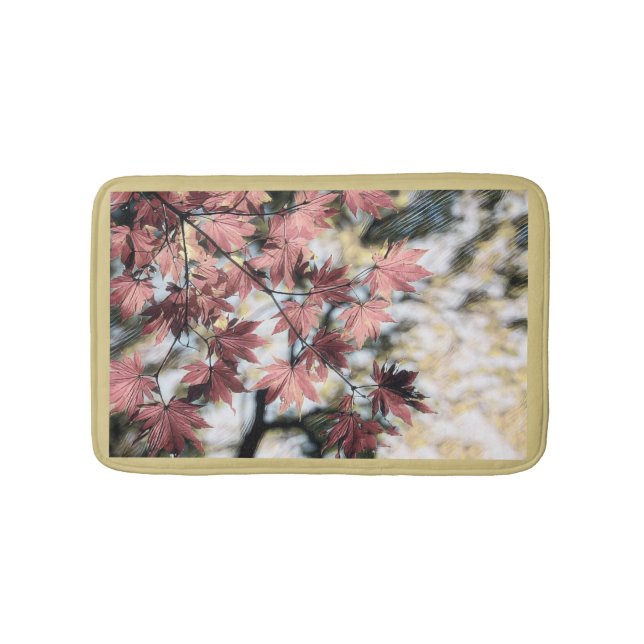 Rustic fall maple leaves rusty red pink brown bath mat (Front)
