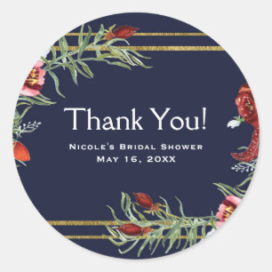 Rustic Fall Marsala Floral Navy Blue Gold Wedding Classic Round Sticker