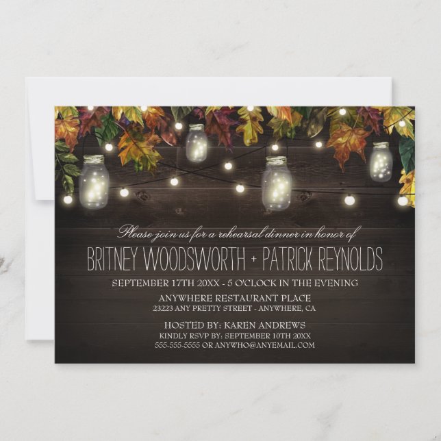 Rustic Fall Mason Jar Rehearsal Dîner Invitations (Devant)
