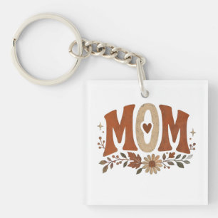 Rustic Fall Mom Floral Autumn Love Keychain