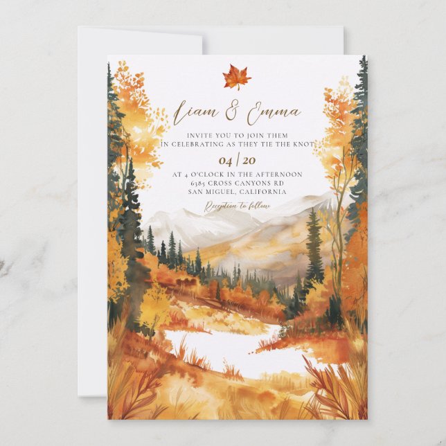 Rustic Fall Mountain Landscape Wedding Invitation (Front)