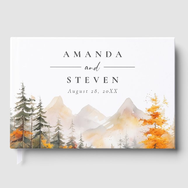 Rustic Fall Mountain Pine Forest Wedding Guest Book (Front)
