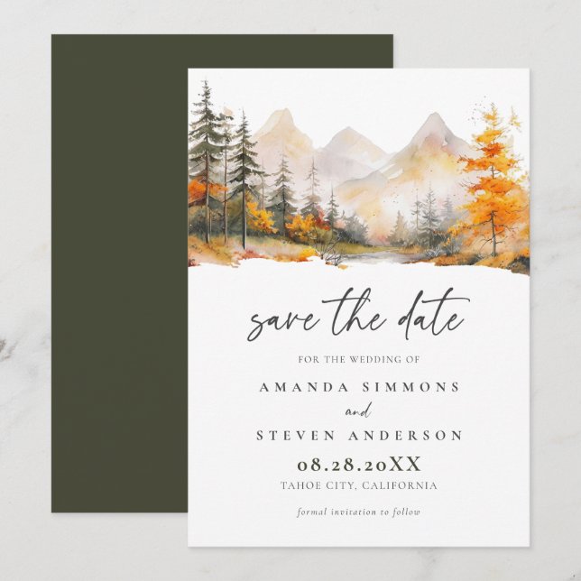 Rustic Fall Mountain Pine Forest Wedding Save The Date (Front/Back)
