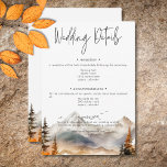 Rustic Fall Mountain Scene Watercolor Details Enclosure Card<br><div class="desc">Escape to a serene autumn mountain retreat with your wedding details enclosure card. This exquisite design showcases a breathtaking watercolor painting of a majestic mountain, surrounded by trees adorned with fall foliage, their beauty flanking the serene waters. The muted natural tones of tan, brown, rust, gold and greys create a...</div>