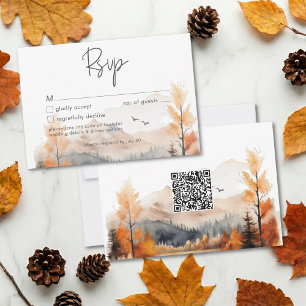 Rustic Fall Mountain Scene Watercolor QR Code RSVP Card