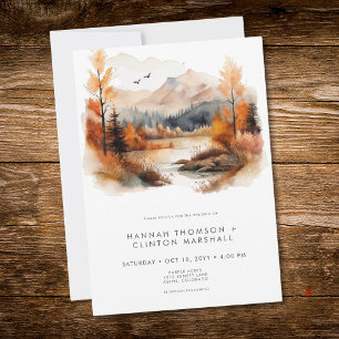 Rustic Fall Mountain Scene Watercolor Wedding Invitation