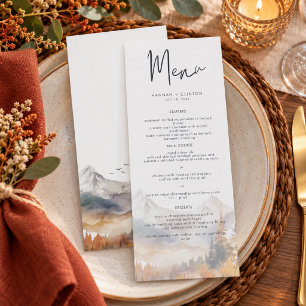 Rustic Fall Mountain Scene Watercolor Wedding Menu