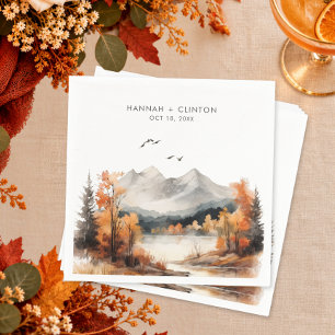 Rustic Fall Mountain Scene Watercolor Wedding Napkin