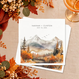 Rustic Fall Mountain Scene Watercolor Wedding Napkin