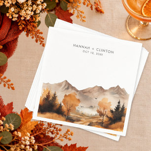 Rustic Fall Mountain Scene Watercolor Wedding Napkin