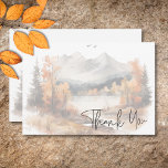 Rustic Fall Mountain Scene Watercolor Wedding Thank You Card<br><div class="desc">Escape to a serene autumn mountain retreat with your wedding thank you card. This exquisite design showcases a breathtaking watercolor painting of a majestic mountain, surrounded by trees adorned with fall foliage, their beauty flanking the serene waters. The muted natural tones of tan, brown, rust, gold and greys create a...</div>