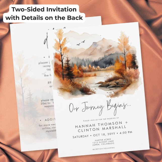 Rustic Fall Mountain Watercolor Wedding Two Sided Invitation (Rustic Fall Mountain Watercolor Wedding Two Sided Invitation)